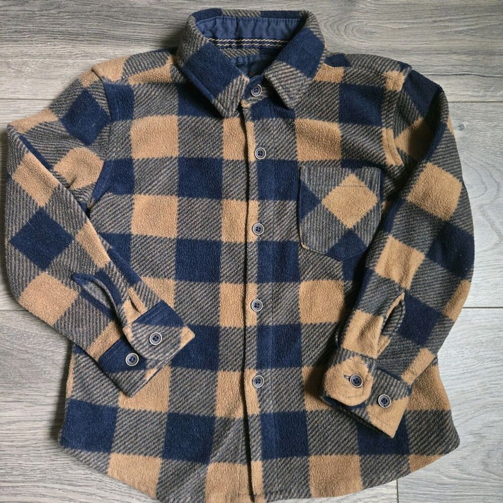 Nomad Toddler 3T Fleece Flannel Shirt Brown Navy Buffalo Check Plaid Button Up